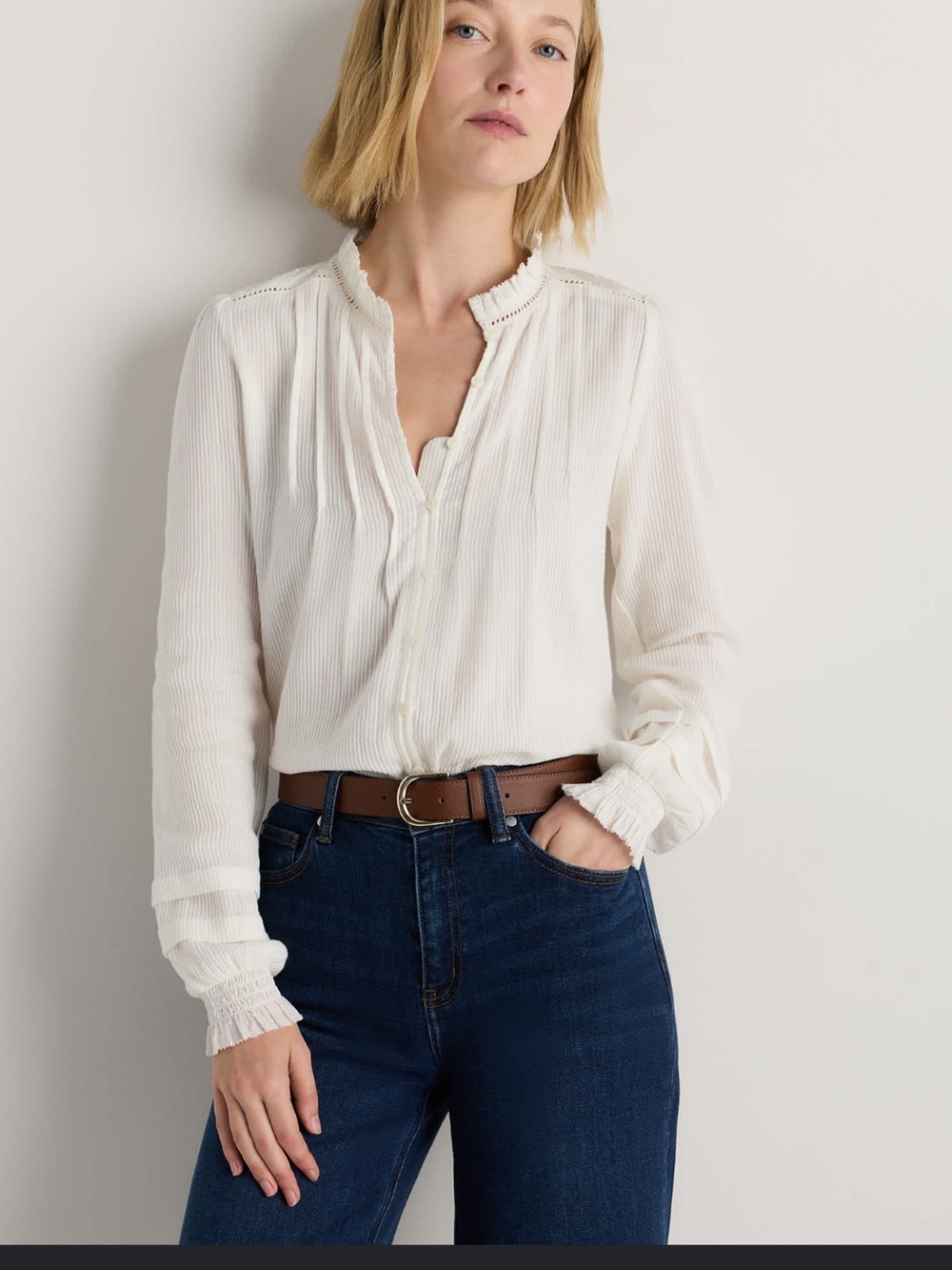 Quince Cream Textured peasant Blouse EUC XS